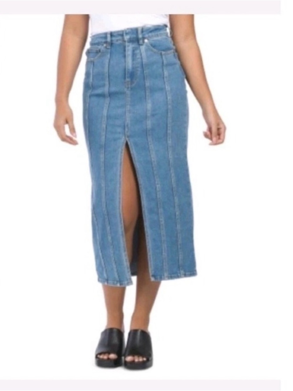 House of Harlow 1960 Light Blue Denim Skirt with Gold Rivet Detail